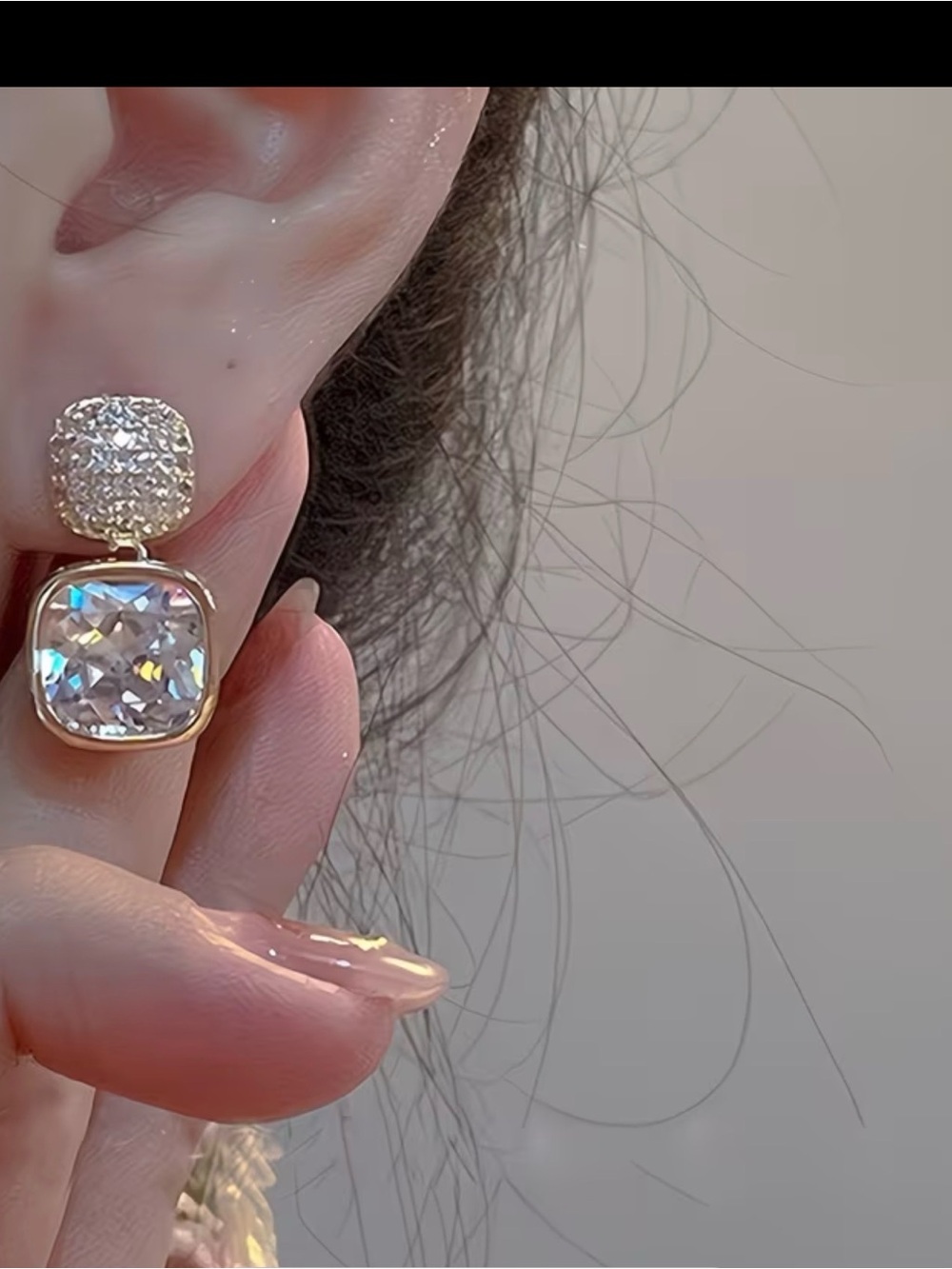 Gold-Tone Clear Crystal Drop Earrings with Pavé Stud